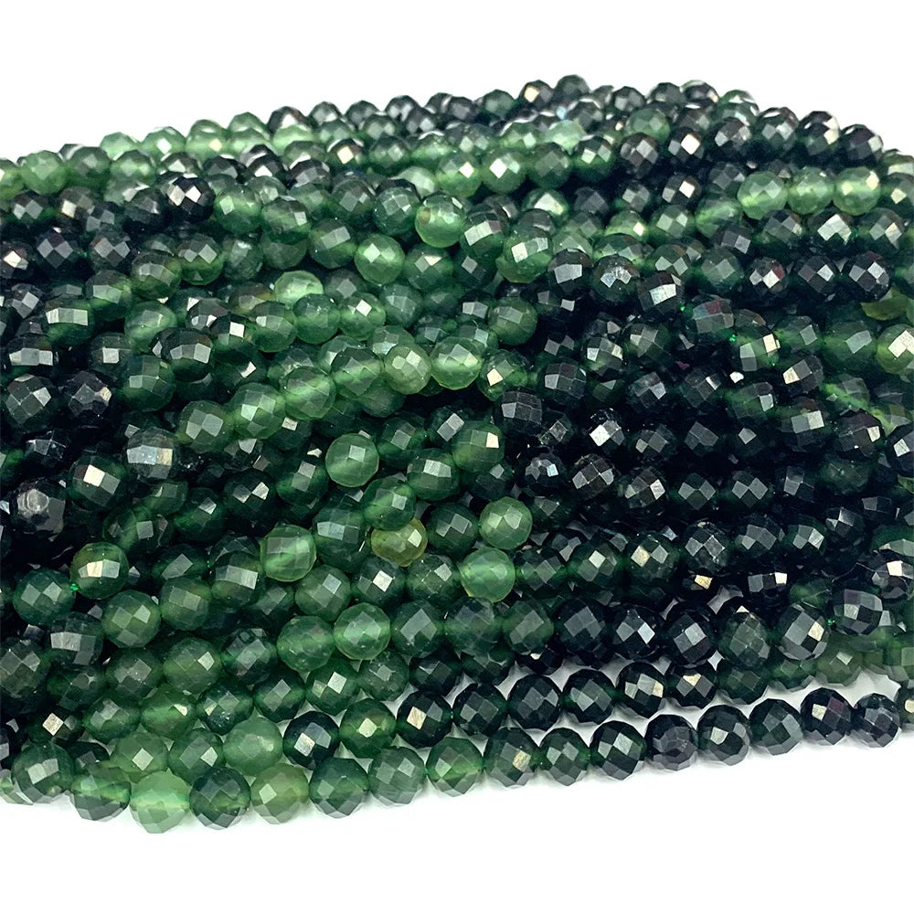 Natural Canadian Green Jade Gradient Faceted Round Bead Strand