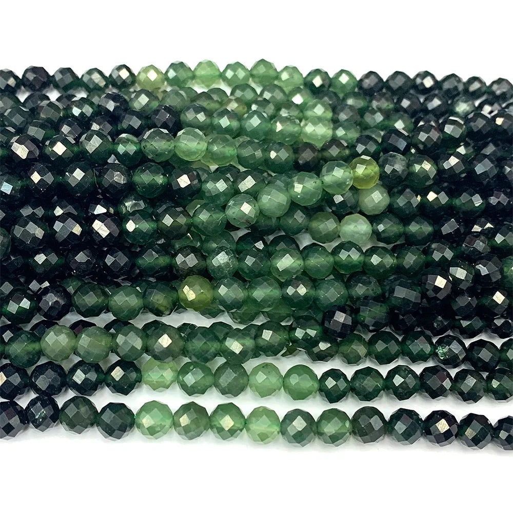Natural Canadian Green Jade Gradient Faceted Round Bead Strand