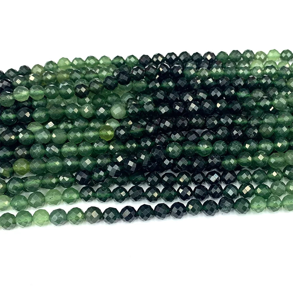 Natural Canadian Green Jade Gradient Faceted Round Bead Strand