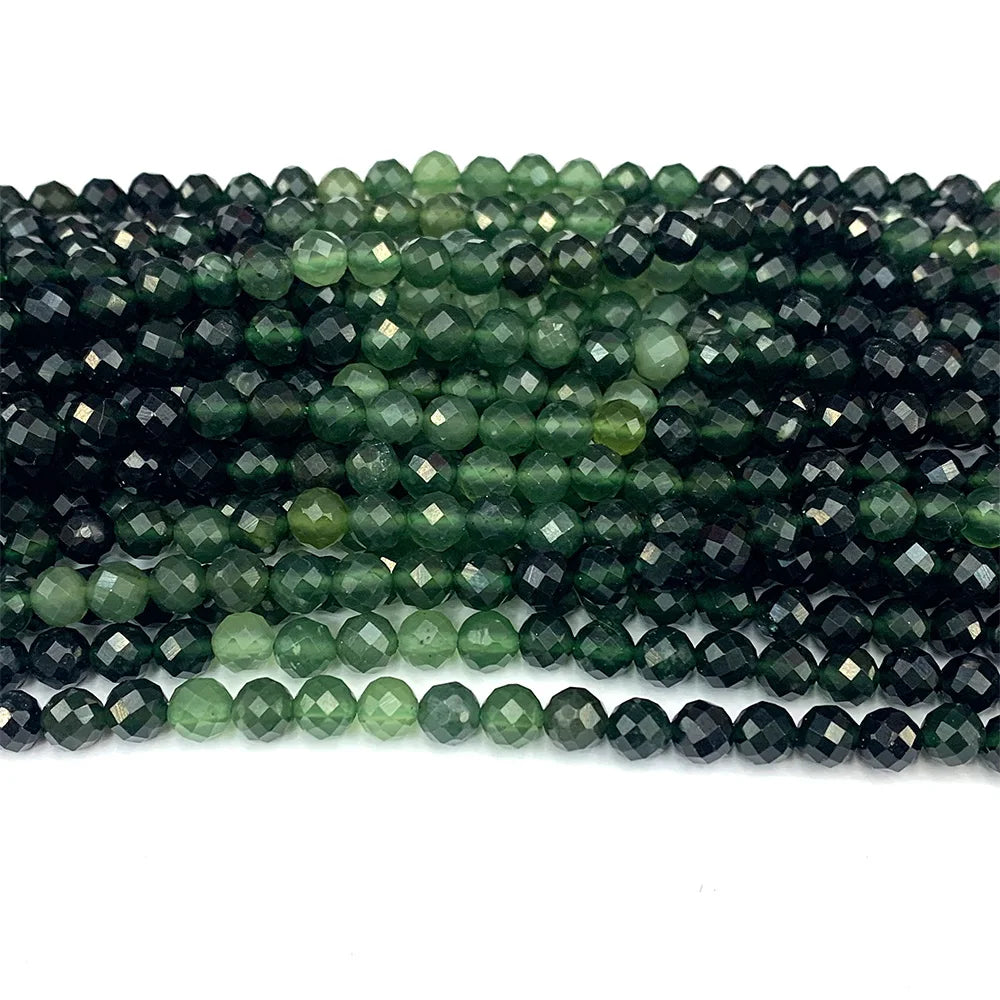 Natural Canadian Green Jade Gradient Faceted Round Bead Strand