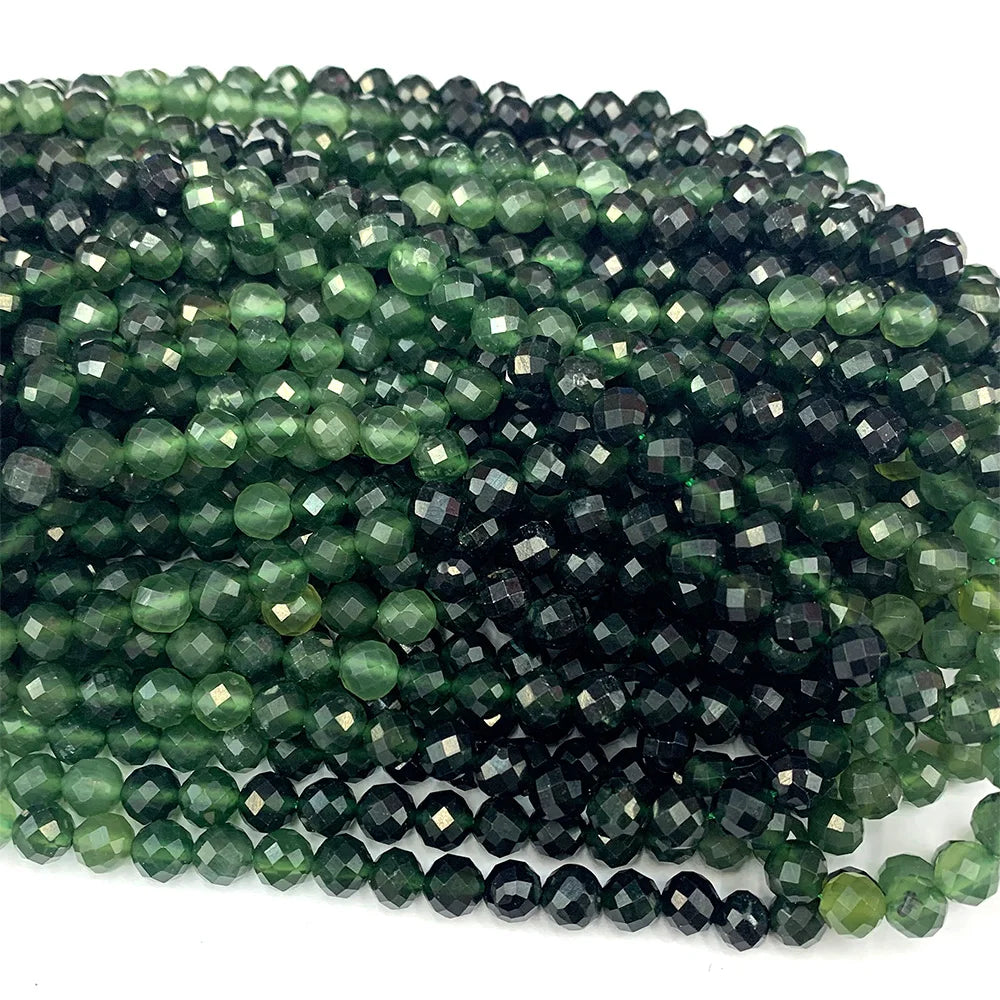 Natural Canadian Green Jade Gradient Faceted Round Bead Strand