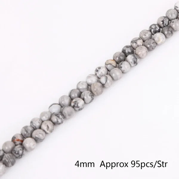 HQ Natural Grey Map Stone Bead Strand