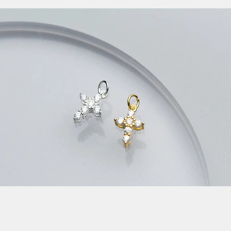 925 Sterling Silver Cross Charm With AAA Zirconia