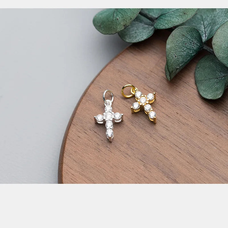 925 Sterling Silver Cross Charm With AAA Zirconia