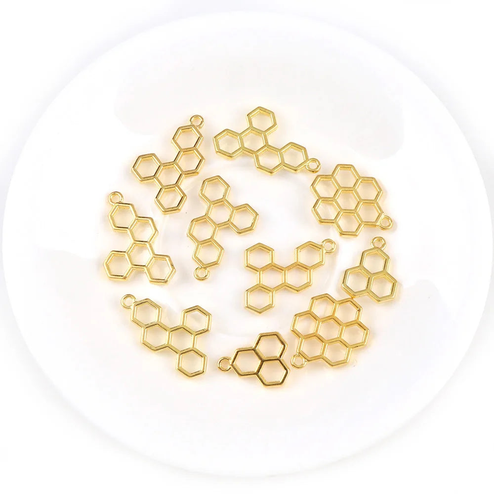 3pc Cabochon Honeycomb Gold Metal Frame Pendant Gold Charm Bezel Setting