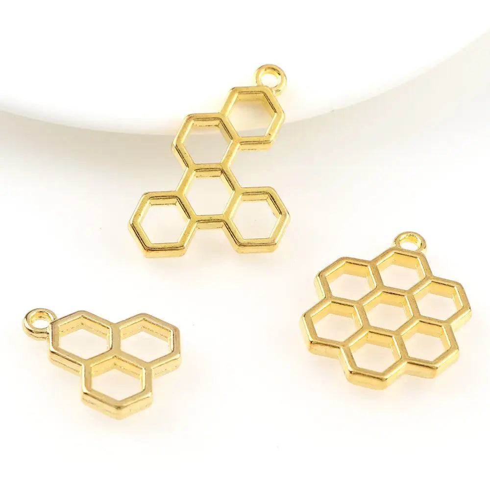 3pc Cabochon Honeycomb Gold Metal Frame Pendant Gold Charm Bezel Setting
