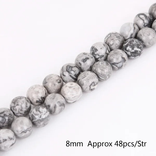 HQ Natural Grey Map Stone Bead Strand