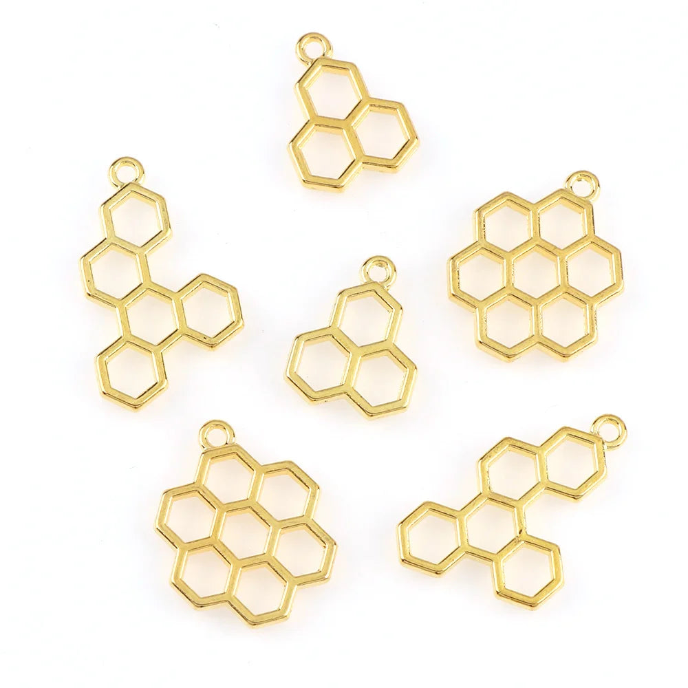 3pc Cabochon Honeycomb Gold Metal Frame Pendant Gold Charm Bezel Setting