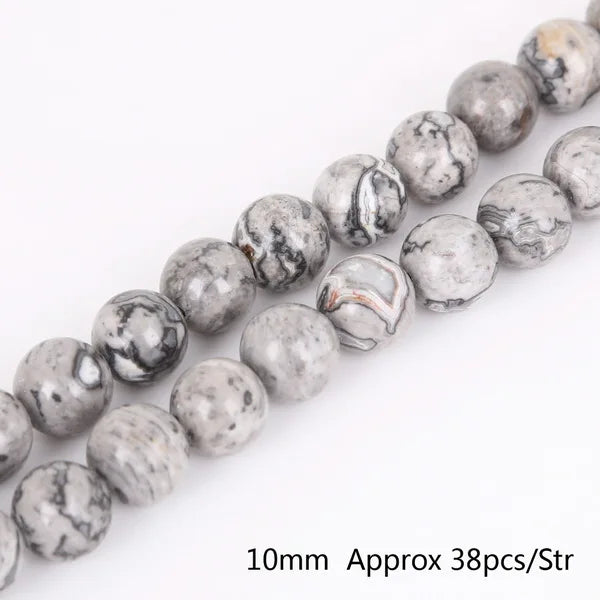 HQ Natural Grey Map Stone Bead Strand