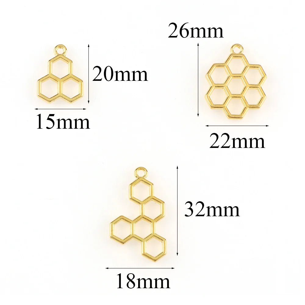 3pc Cabochon Honeycomb Gold Metal Frame Pendant Gold Charm Bezel Setting