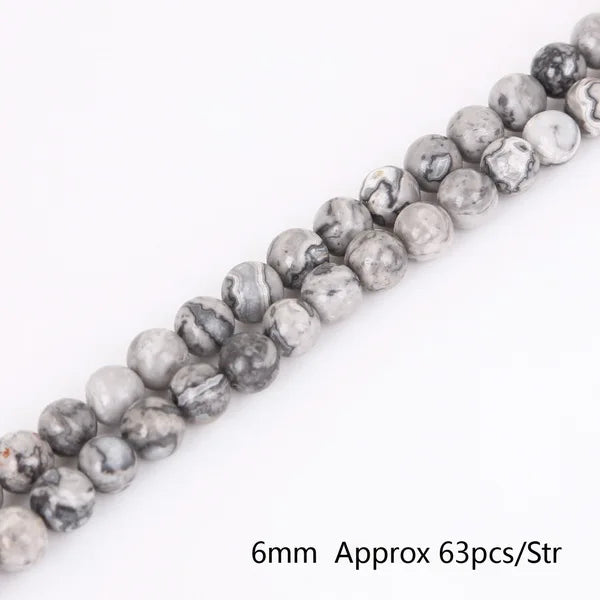 HQ Natural Grey Map Stone Bead Strand