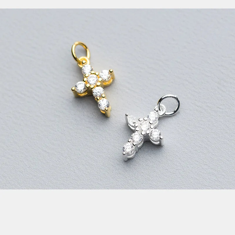 925 Sterling Silver Cross Charm With AAA Zirconia