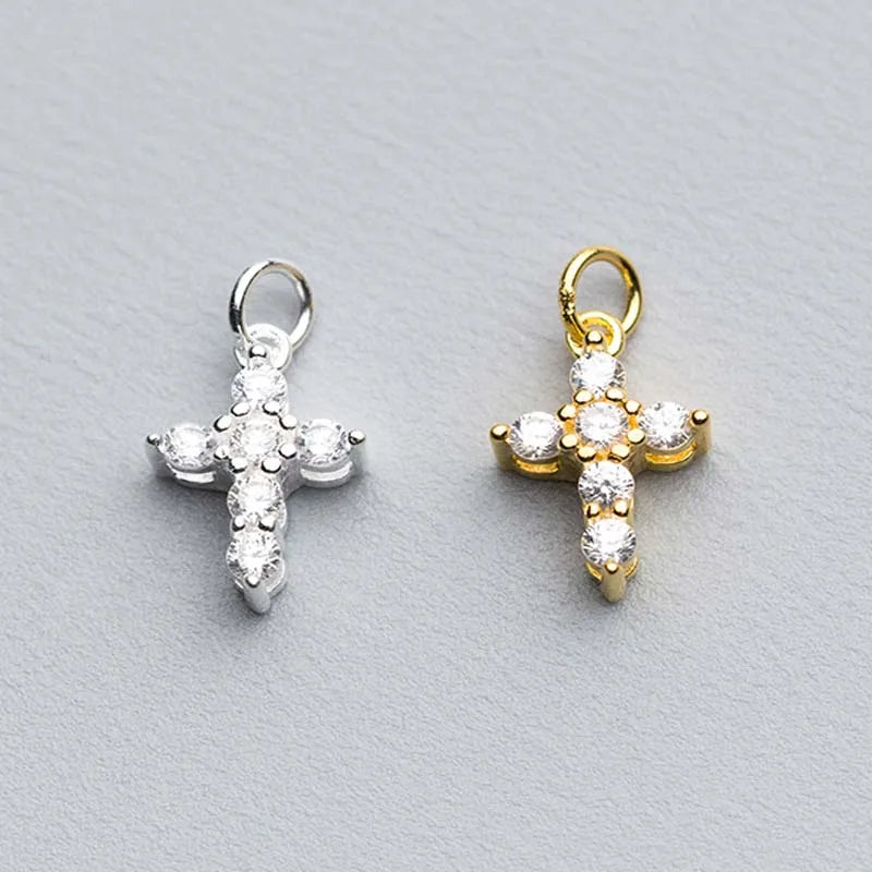 925 Sterling Silver Cross Charm With AAA Zirconia