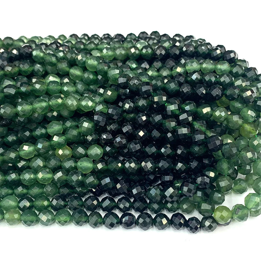 Natural Canadian Green Jade Gradient Faceted Round Bead Strand