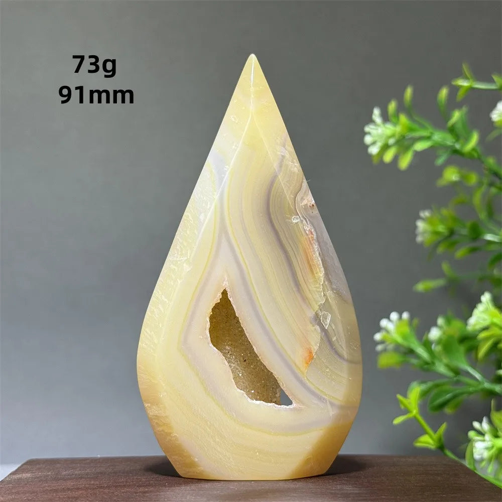 Natural Yellow Striped Agate Crystal Cave Free-Form Torch
