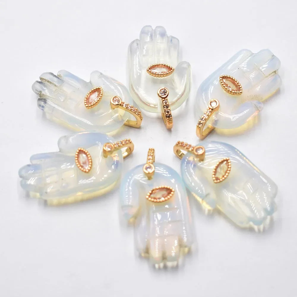 5pcs Opalite Hamsa Hand with Gold Embelishment Pendants
