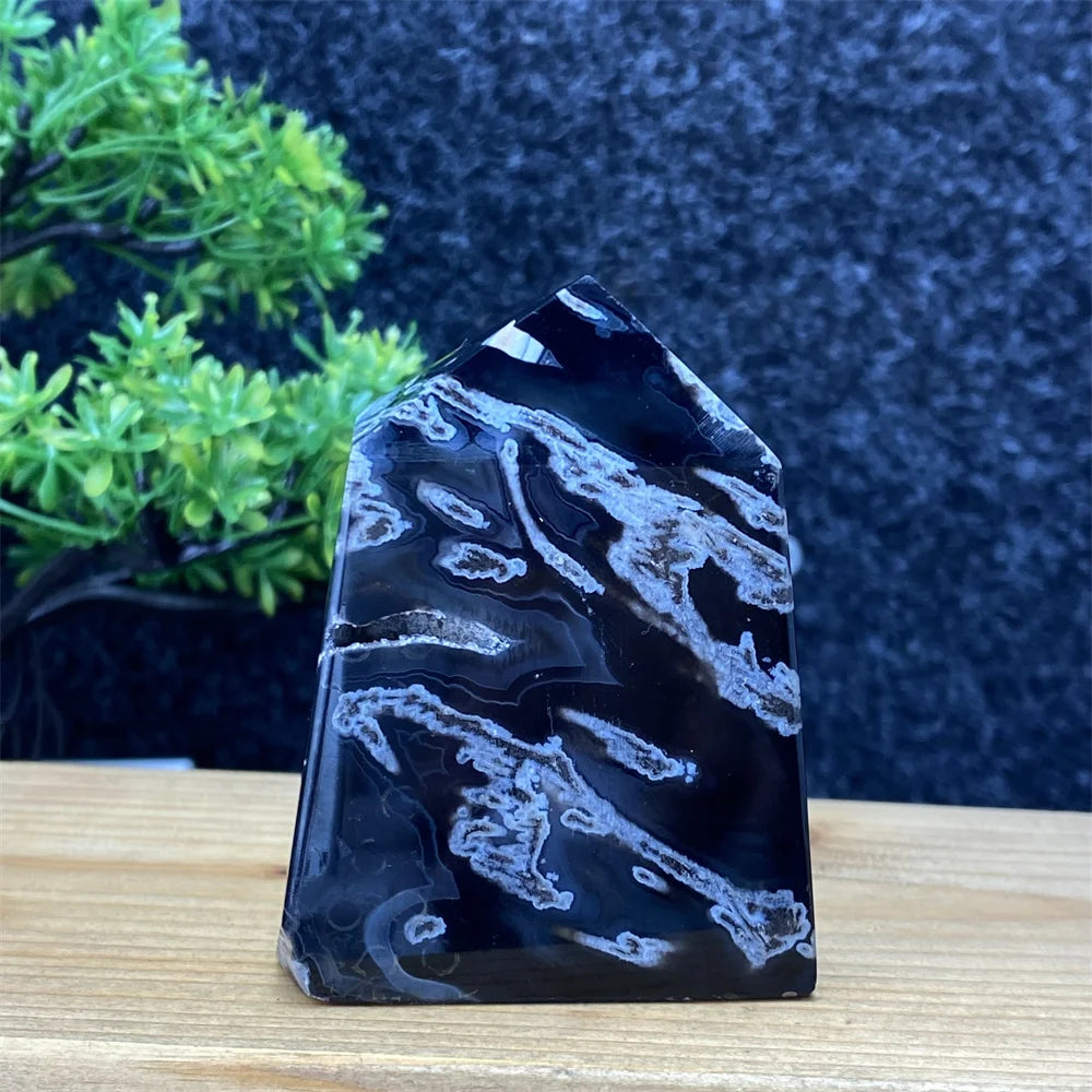 Black Agate Geode Obelisk