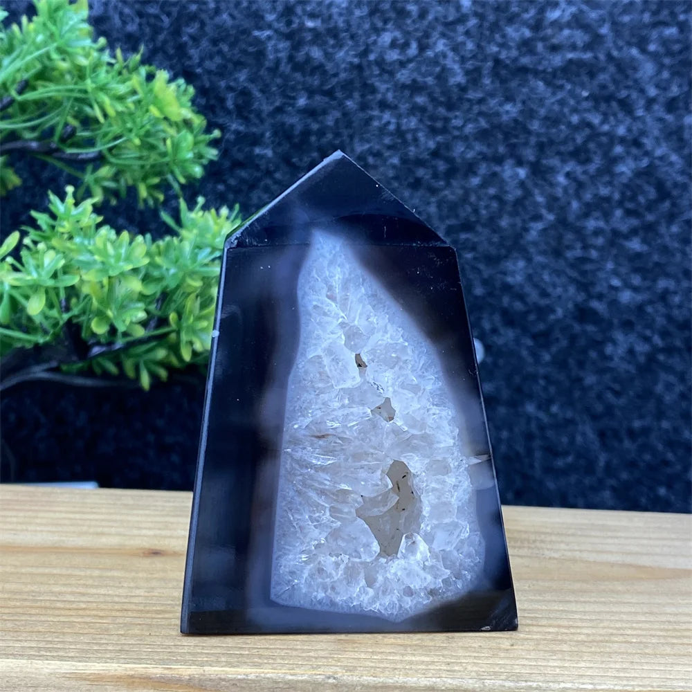 Black Agate Geode Obelisk
