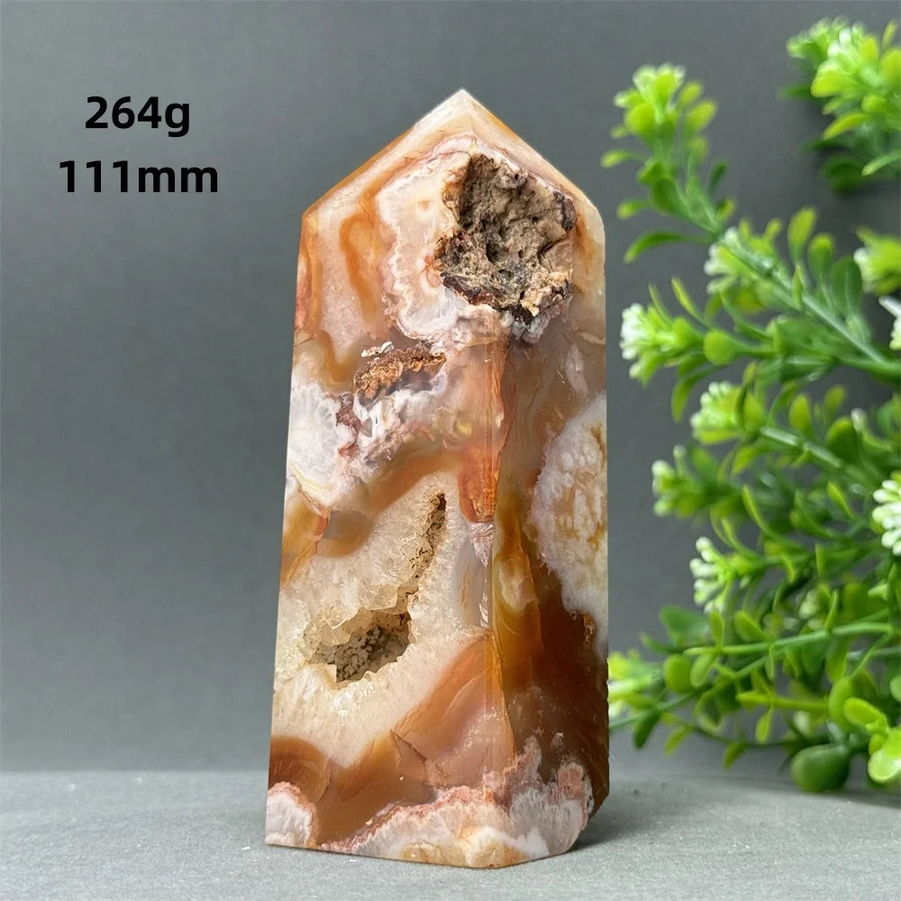 Natural Red Agate Cave Geode Obelisk