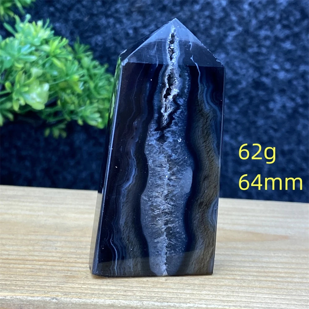 Black Agate Geode Obelisk