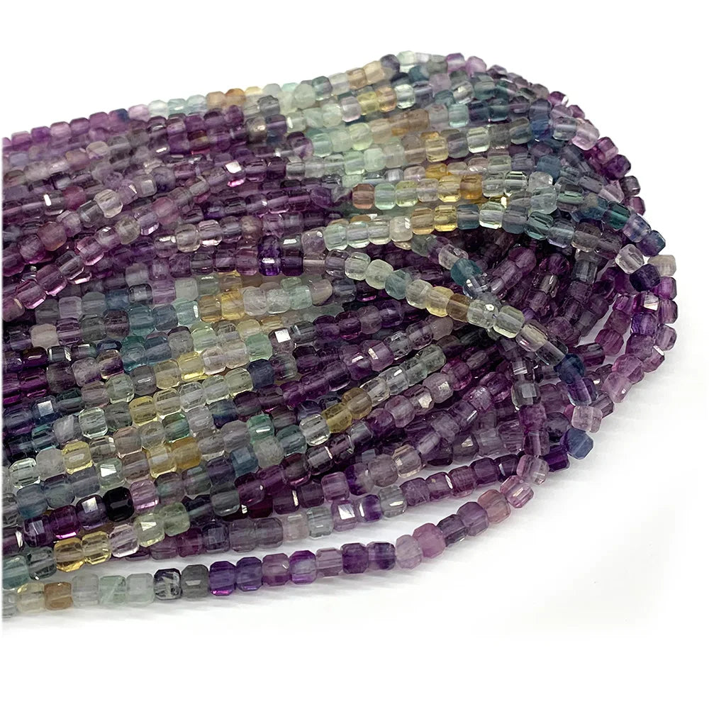 Rainbow Fluorite Gradient Cube Faceted Bead Strand