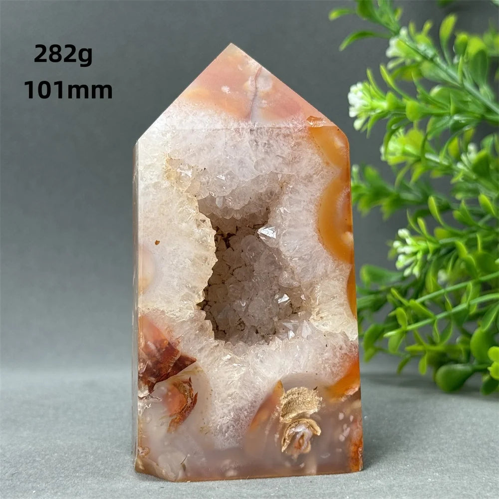 Natural Red Agate Cave Geode Obelisk