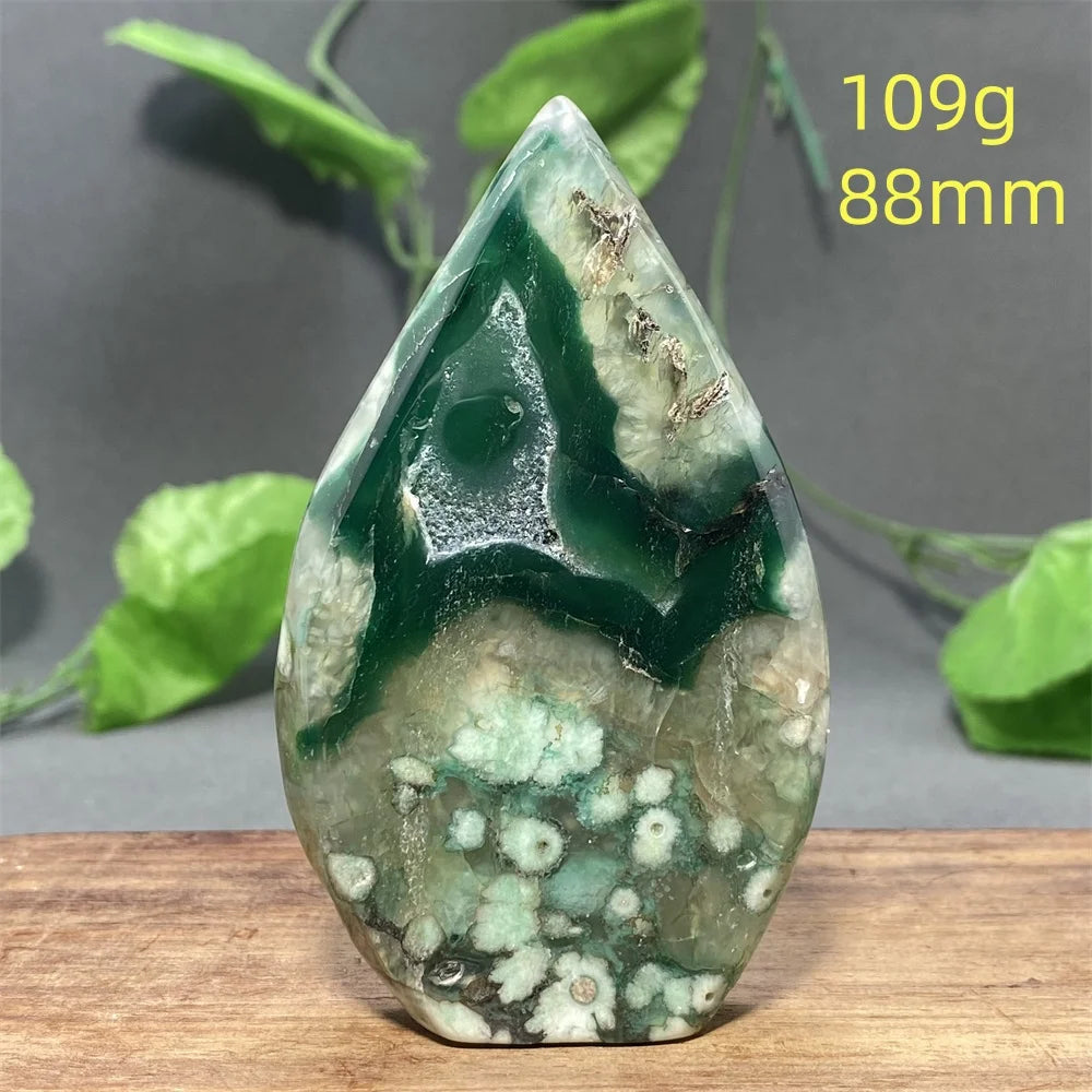 Natural Green Cherry Blossom Agate Freeform Torch