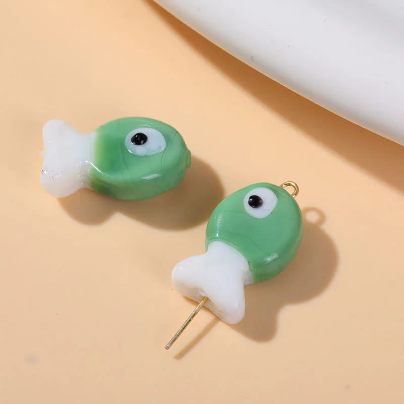 2pcs Artisan Handmade Glass Fish Beads