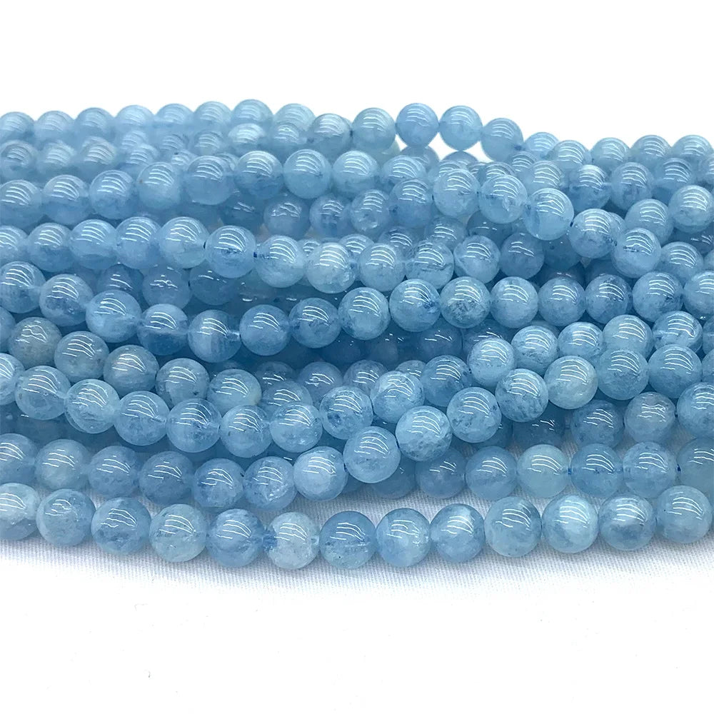 AAA Natural Blue Aquamarine Round Bead Strand