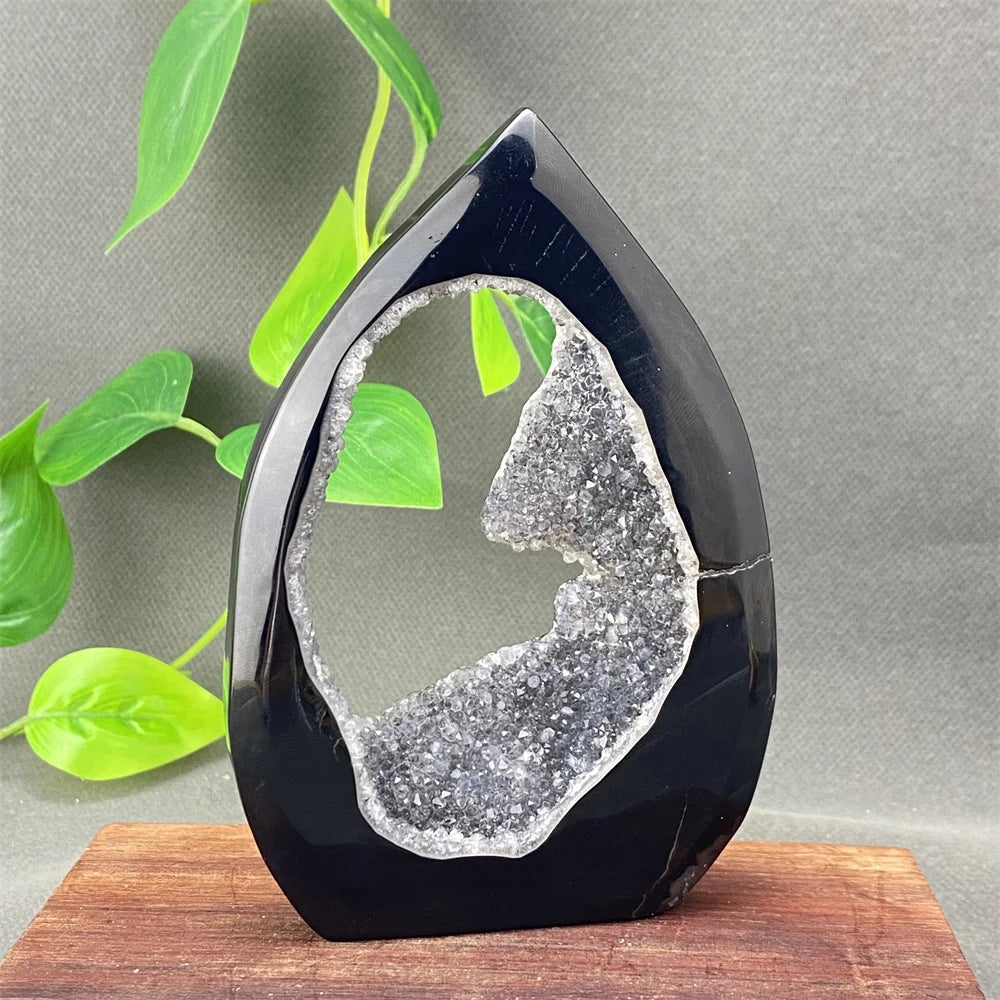 Natural Black Agate Crystal Cave Freeform