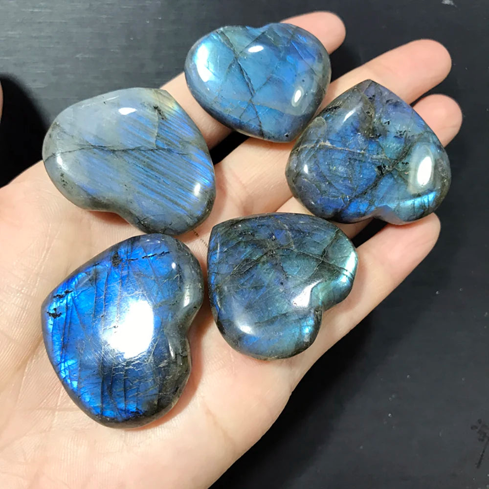 Pierre de cristal naturelle en forme de cœur, labradorite, guérison Reiki, quartz rose, décoration artisanale, 4 à 6 cm