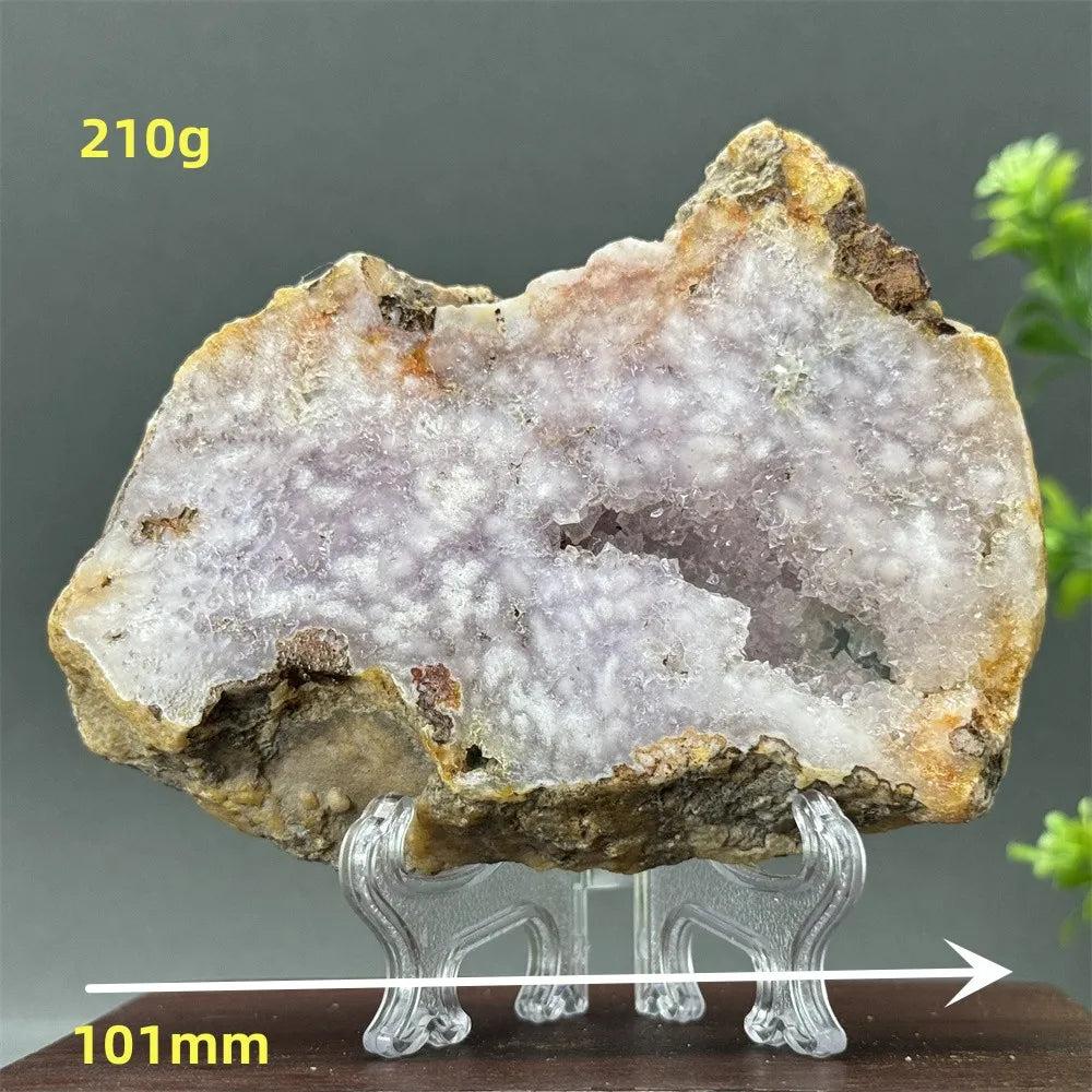 Natural Pink Amethyst Flower Agate Geode Slab (With Stand)