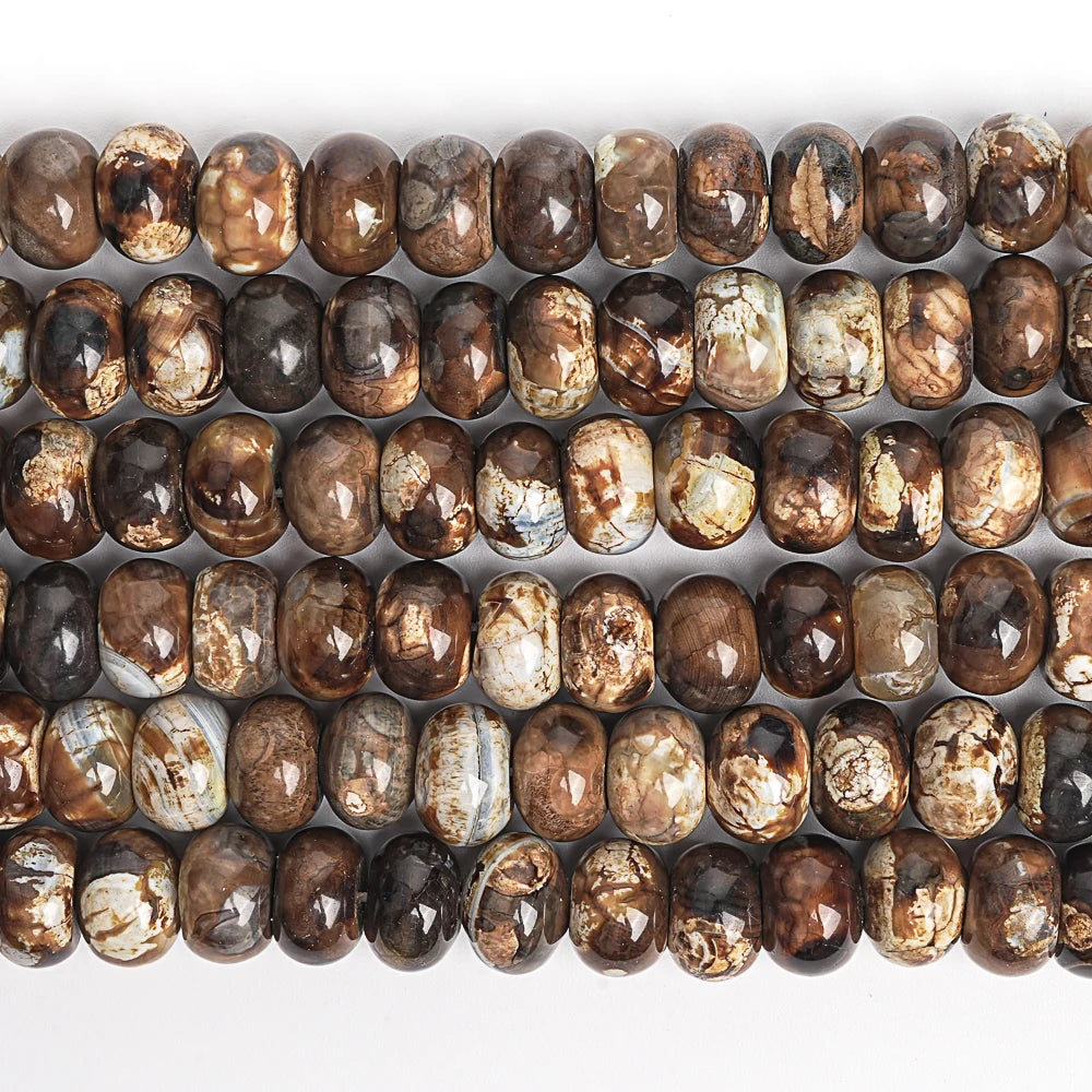 Natural Coffee Crazy Lace Agate Rondelle Bead Strand