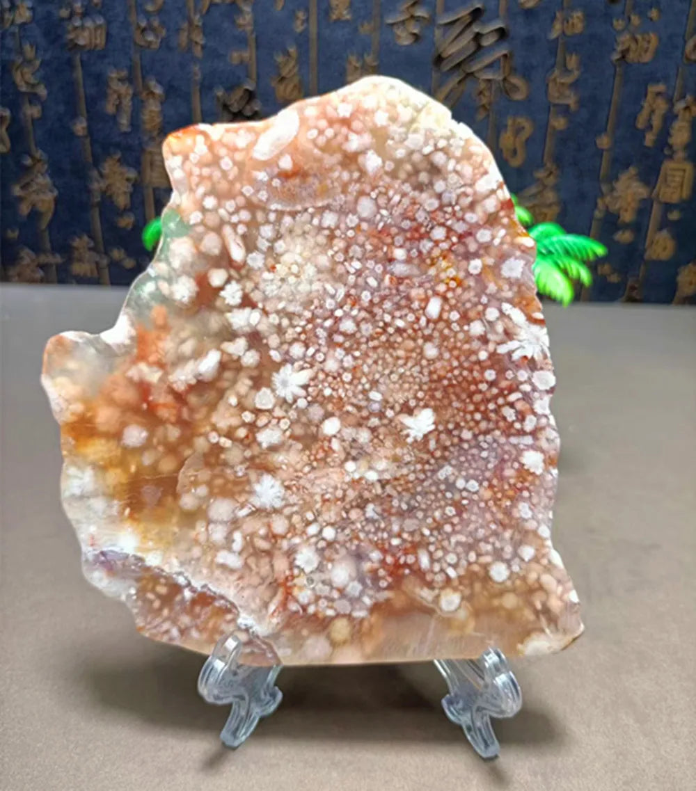 Natural Cherry Blossom Agate Slab (With Stand)