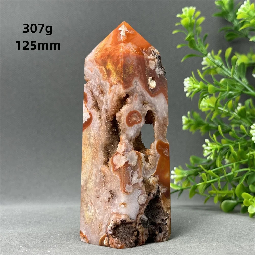 Natural Red Agate Cave Geode Obelisk