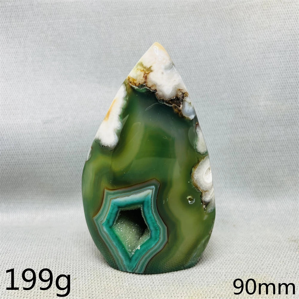 Green Cherry Blossom Agate Free Form Teardrop