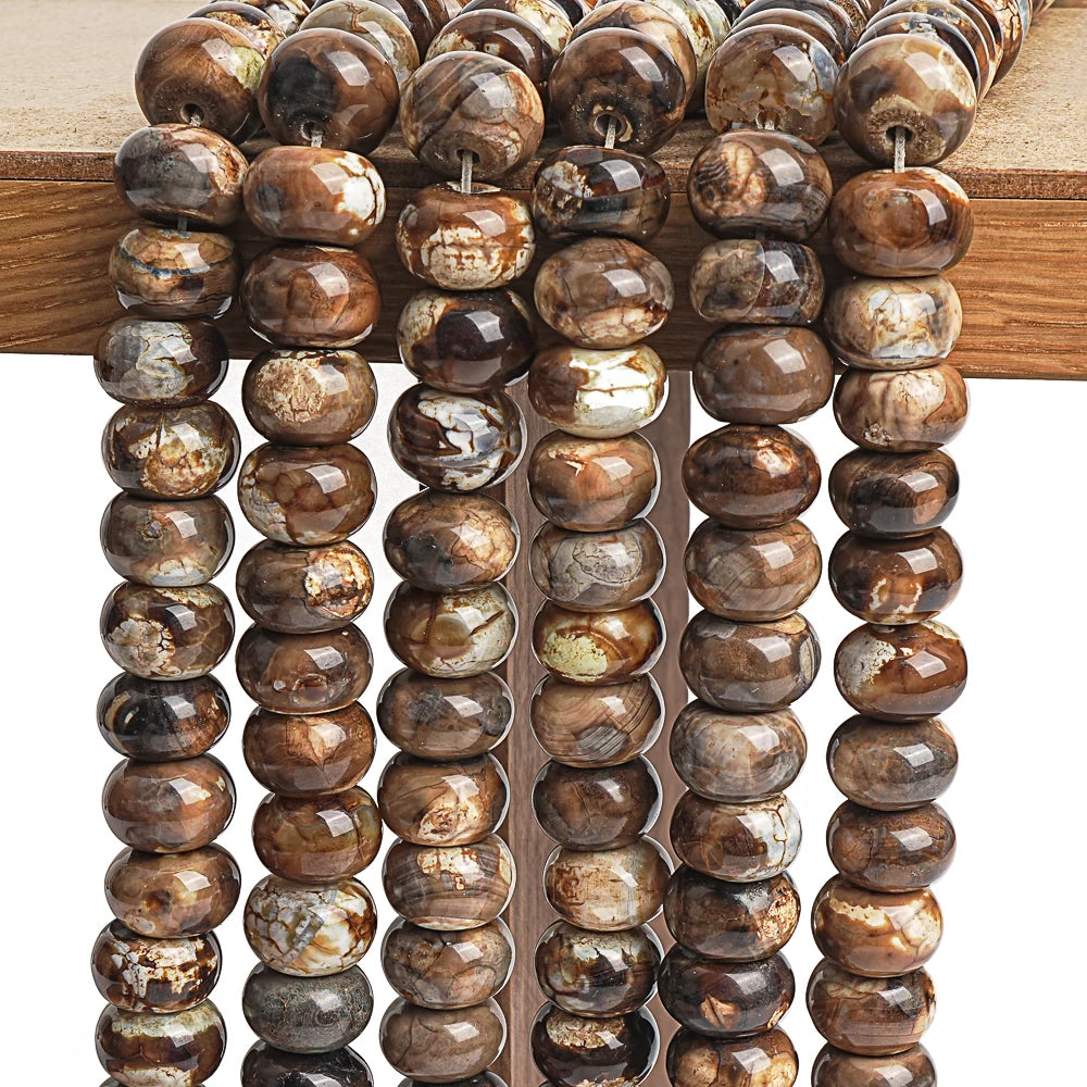 Natural Coffee Crazy Lace Agate Rondelle Bead Strand