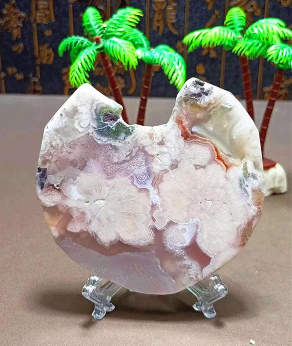 Natural Cherry Blossom Agate Slab (With Stand)