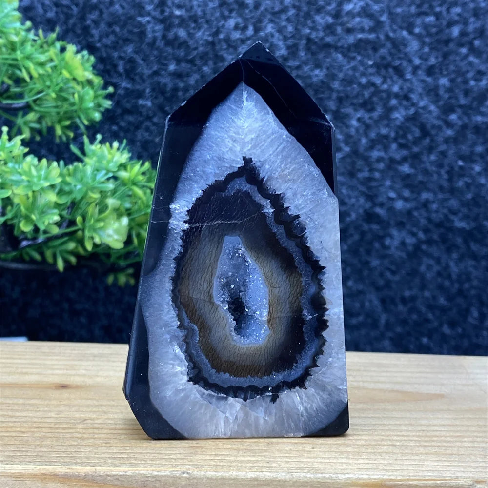 Black Agate Geode Obelisk