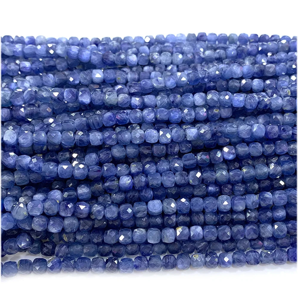 Natural Kyanite Faceted Cube Bead Strand