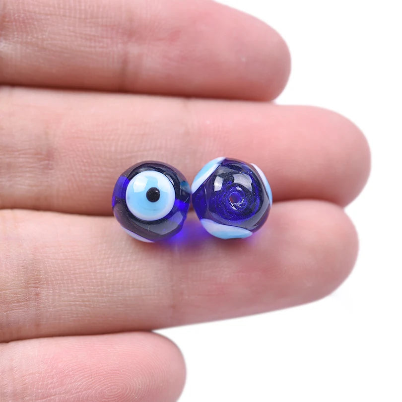 10mm Blue Glass Blue Evil Eye Bead Strand