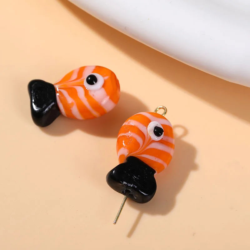 2pcs Artisan Handmade Glass Fish Beads