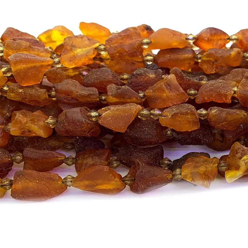 Orange Amber Nugget Free Form Matte Bead Strand