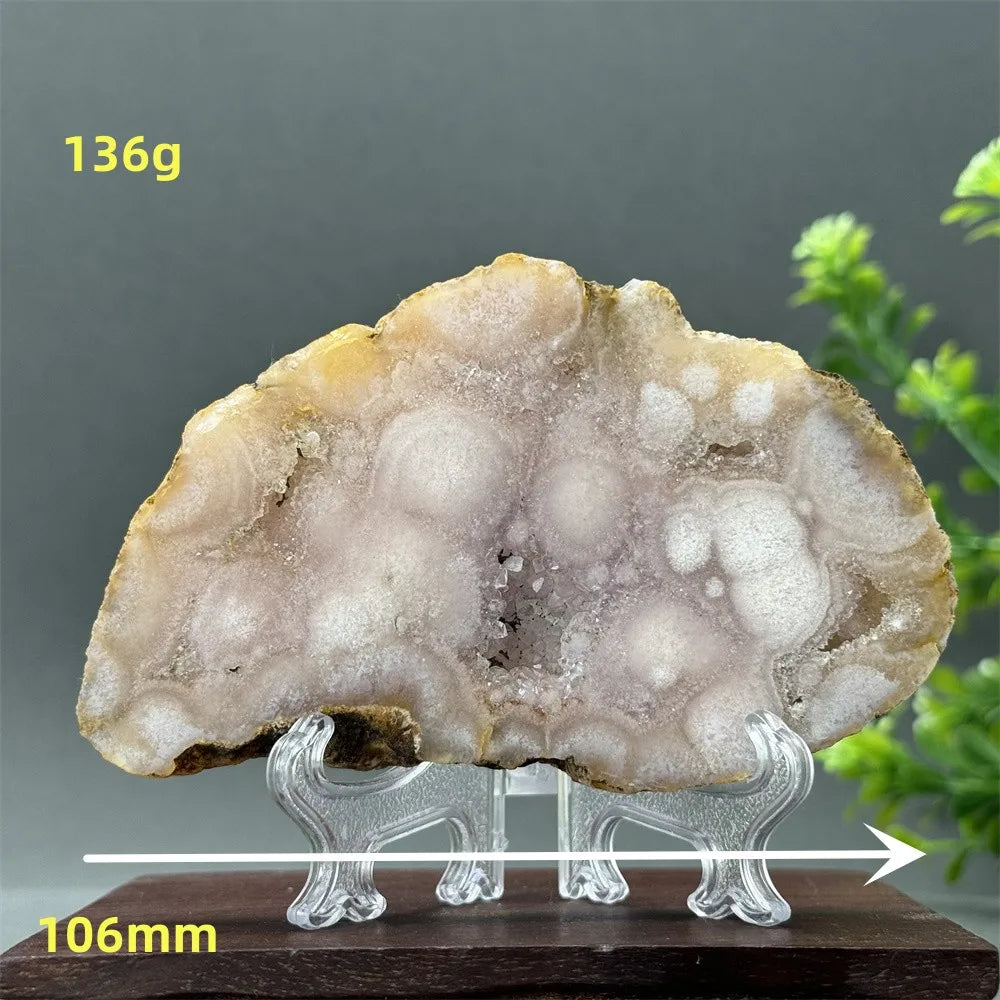 Natural Pink Amethyst Flower Agate Geode Slab (With Stand)