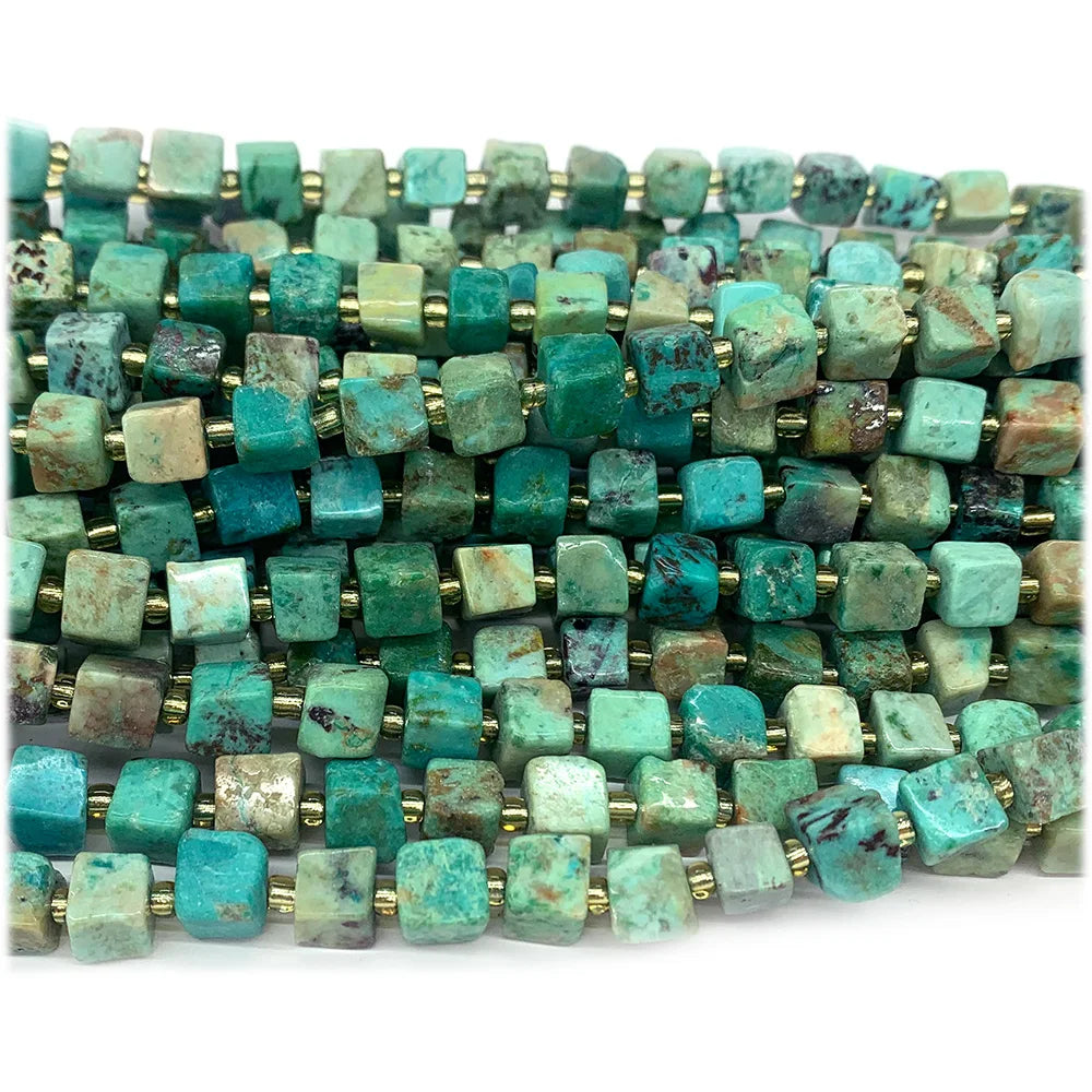 Natural Blue Turquoise Free Form Cube Bead Strand