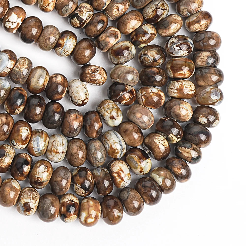 Natural Coffee Crazy Lace Agate Rondelle Bead Strand
