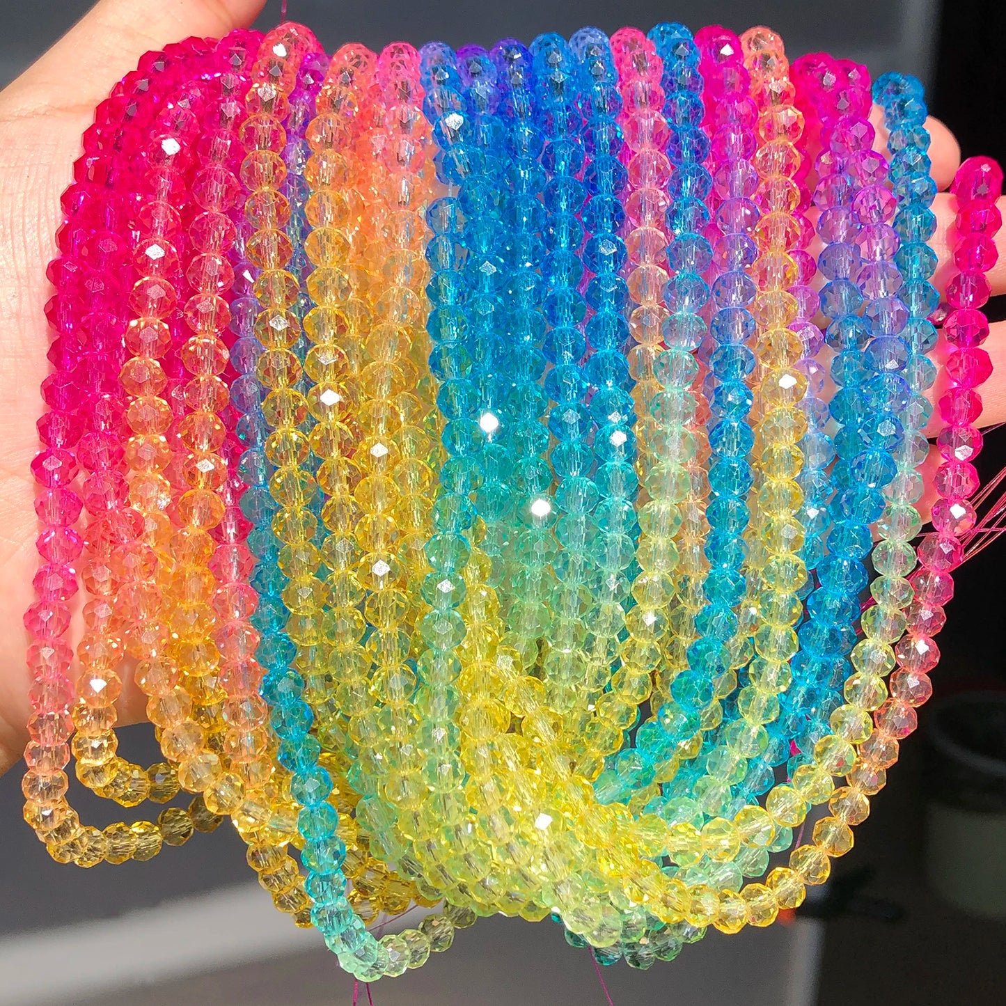 6mm Rainbow Gradient Faceted Glass Bead Strand