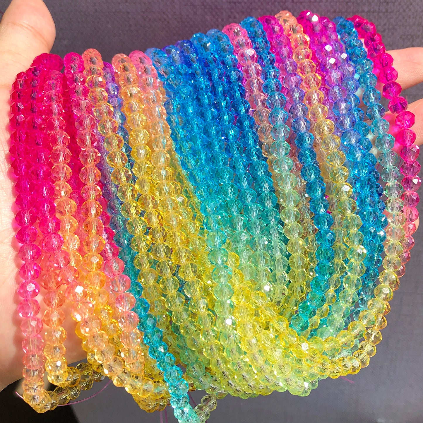 6mm Rainbow Gradient Faceted Glass Bead Strand