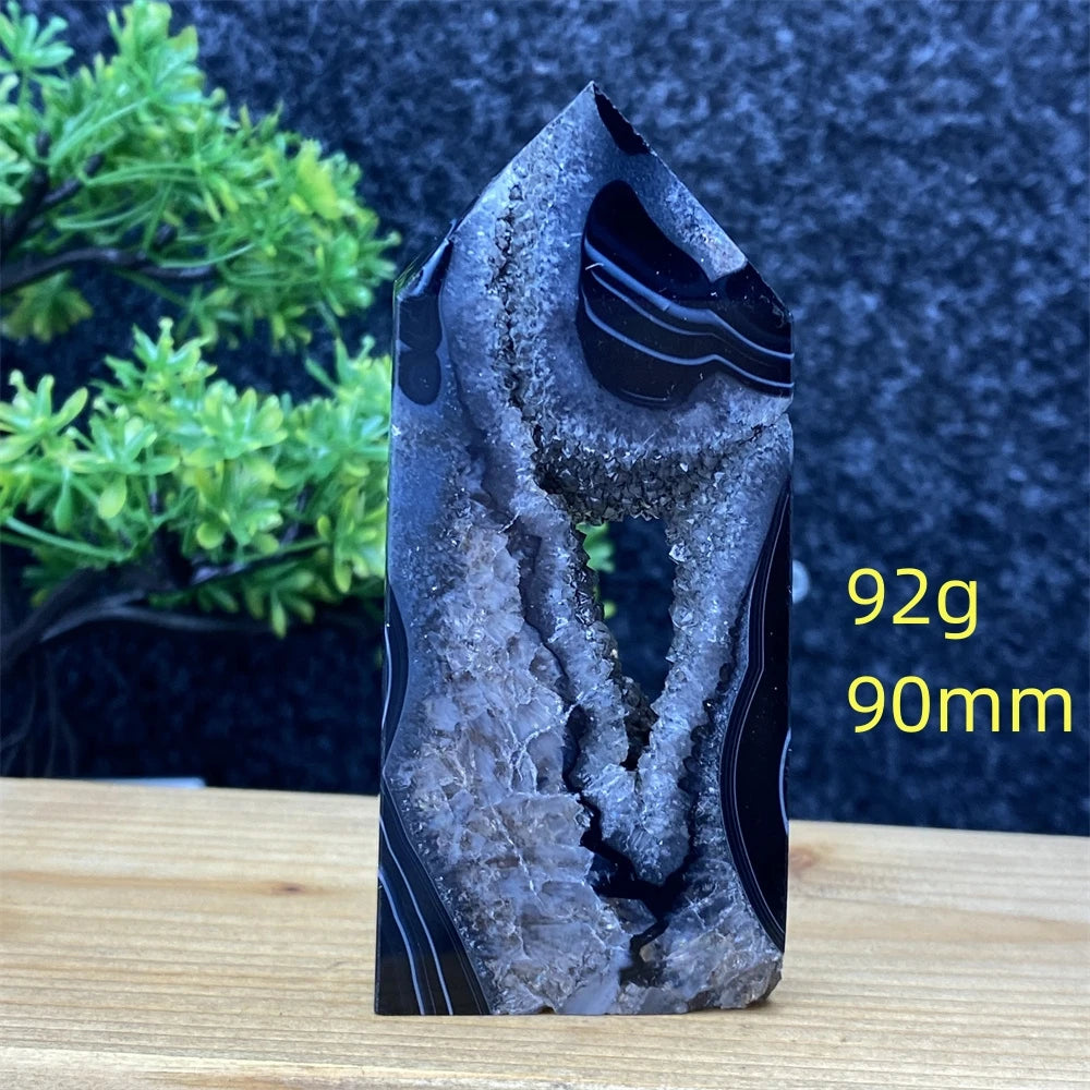 Black Agate Geode Obelisk