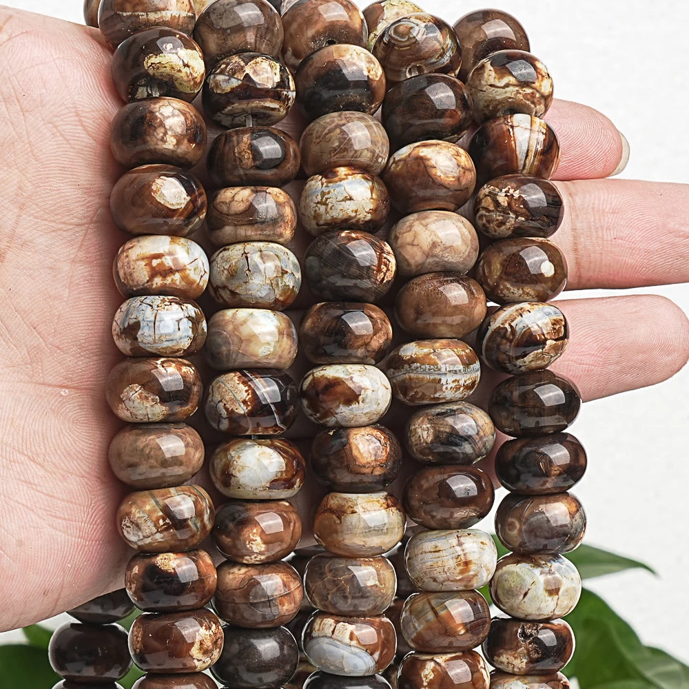 Natural Coffee Crazy Lace Agate Rondelle Bead Strand
